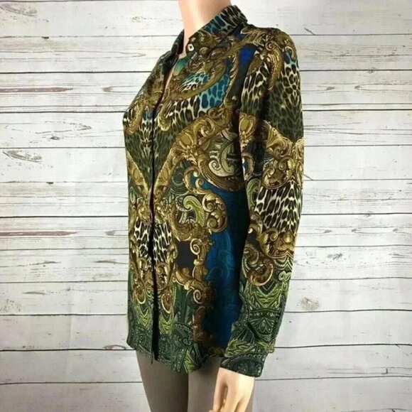 SUSAN GRAVER Scroll Print Button-Down Vintage Top Size 4 - Picture 9 of 9